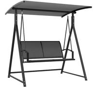 Outsunny Columpio de Jardín Exterior de 2 Plazas 160x112x162cm Gris Oscuro | Balancín de Jardín Exterior, Toldo Ajustable 90°, Protección UV 30+, Estructura Triangular de Metal, Carga 220 kg
