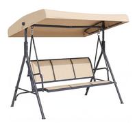 Outsunny Columpio de Jardín Exterior de 3 Plazas, 175x118x159 cm, Beige | Toldo Reclinable, Balancín de Jardín Exterior, Respaldo Transpirable, Marco de Acero, para Terraza Balcón