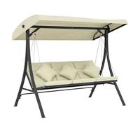 Outsunny Columpio de Jardín Exterior de 3 Plazas, Balancín de Jardín Exterior con Techo Ajustable Cojines, Almohadas y Estructura de Acero, para Terraza, Patio, Carga 320 kg, 202x115x168 cm, Beige