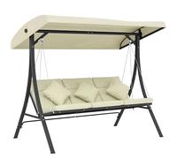 Outsunny Columpio de Jardín Exterior de 3 Plazas, Balancín de Jardín Exterior con Techo Ajustable Cojines, Almohadas y Estructura de Acero, para Terraza, Patio, Carga 320 kg, 202x115x168 cm, Beige
