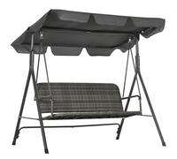Outsunny Columpio de Jardín Exterior de 3 Plazas Balancín de Jardín Exterior con Toldo Ajustable Asiento de Ratán PE y Reposabrazos para Balcón Terraza Patio Carga 240 kg 167x112x153 cm Gray 167x112x1