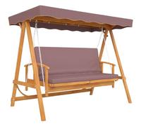 Outsunny Columpio Hollywood 2-en-1 236x130x181 cm Marrón | Columpio de madera para jardín de 3 plazas con toldo y cojín, banco colgante hasta 330kg, para jardín, terraza