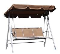 Outsunny Columpio Jardín Exterior Balancín Jardín Exterior de 3 Plazas con Toldo Ajustable Respaldo Transpirable y Marco de Metal para Terraza Balcón Carga 240 kg 171x108x150 cm Marrón