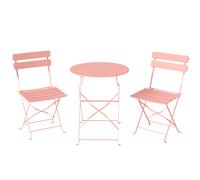 Outsunny Conjunto Bistró de Jardín 3 Piezas Mesa y 2 Sillas Plegables a Lamas Doble Protección Antióxido Rosa Aosom España