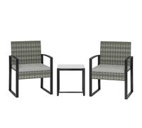 Outsunny Conjunto bistró de rattan, set de jardín de 3 piezas con 2 sillas de jardín, mesa auxiliar, cojines extraíbles, Gris claro