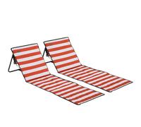 Outsunny Conjunto de 2 Esterillas de Playa Plegable con Respaldo Reclinable y Bolsa de Transporte 142x51x40 cm Rojo y Blanco Aosom España