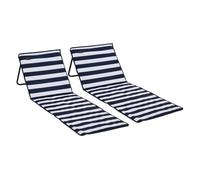 Outsunny conjunto de 2 esterillas de playa plegable esteras acolchadas de tela oxford pvc 600d con respaldo reclinable y correa de transporte para jardín 142x51x40 cm blanco y azul
