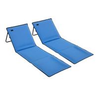 Outsunny Conjunto de 2 Esterillas de Playa Plegable Esteras Acolchadas de Tela Oxford PVC 600D con Respaldo Reclinable y Bolsa de Transporte para Jardín 142x51x40 cm Azul