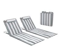 Outsunny Conjunto de 2 Esterillas de Playa Plegables, Esterillas con Respaldo Reclinable en 5 Niveles, Reposacabezas y Bolsa de Transporte, 134x48x33-43 cm, Rayas Blanco y Gris