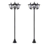Outsunny conjunto de 2 farolas solares de exterior luces solares de pie con 3 luces led impermeable ip44 para camino terraza patio 51,5x47x182,5 cm negro