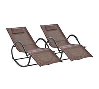 Outsunny Conjunto de 2 Mecedoras de Exterior Tumbonas Mecedoras con Reposabrazos Reposacabezas y Efecto de Ratán Carga 160 kg para Jardín Terraza 160x61x79 cm Marrón