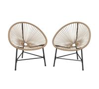 Outsunny conjunto de 2 sillas acapulco de jardín de ratán sintético, sillas de jardín exterior con estructura de acero triangular, para balcón, terraza, carga 120 kg, natural 68 cm
