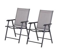 Outsunny Conjunto 2 sillas plegables con reposabrazos Metal Texteline Gris 58x64x94 cm