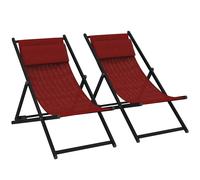 Outsunny Conjunto de 2 Tumbonas Plegables con Respaldo Regulable y Reposacabezas Acolchado 60x100x85 cm Rojo Vino Aosom España