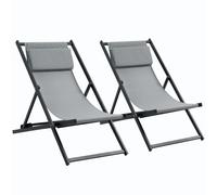 Outsunny Tumbonas jardín plegables Pack 2 - Aluminio, respaldo 5 posiciones, 58x96,5x91,5 cm, gris
