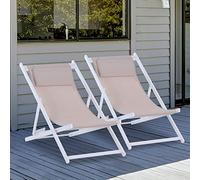 Outsunny Conjunto de 2 Tumbonas Plegables de Aluminio 60x100x85 cm Blanco | Tumbonas de Jardín, Respaldo Regulable en 5 Posiciones, Reposacabezas, para Terraza Patio Exterior, Hamacas Jardín