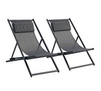 Outsunny Conjunto de 2 Tumbonas Plegables de Aluminio 60x100x85 cm Gris | Tumbonas de Jardín, Respaldo Regulable en 5 Posiciones, Reposacabezas, para Terraza Patio Exterior, Hamacas Jardín
