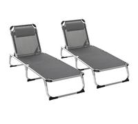 Outsunny Conjunto de 2 Tumbonas Plegables de Aluminio Tumbonas de Jardín Reclinables con Reposacabezas Extraíble y Respaldo Ajustable en 4 Posiciones para Terraza Piscina Playa 165x60x76 cm Gris