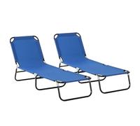 Outsunny Conjunto de 2 Tumbonas Plegables Tumbonas de Jardín Reclinables con Respaldo Ajustable en 5 Niveles Carga 120 kg para Terraza Piscina 188x56x28 cm Azul
