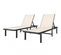Outsunny Conjunto de 2 Tumbonas Reclinables con Ruedas Respaldo Ajustable 4 Niveles Estructura de Aluminio Tela Textilene Beige