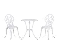 Outsunny Conjunto de Jardín 2 Plazas 2 sillas + Mesa Redonda Aluminio Fundido Imitación Hierro Forjado Blanco Aosom España