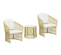 Outsunny Conjunto de Jardín 2 Plazas de Ratán con Mesa y Cojines, 65x62x76 cm, Crema Aosom España