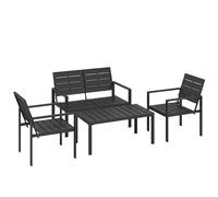 Outsunny Conjunto de Jardín 4 Piezas Set de Mesa y Sillas de Exterior con Banco y 2 Sillas de Metal y PEAD Negro para Terraza Aosom España