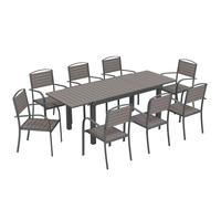 Outsunny Conjunto de Jardín con Mesa Extensible y 8 Sillas Marco de Aluminio con Tablero de Lamas de Madera Plástica Aosom España