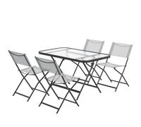 Outsunny Conjunto de Jardín Conjunto de Comedor de Exterior de 5 Piezas Incluye 1 Mesa de Vidrio Templado y 4 Sillas Plegables Estilo Moderno para Terraza Patio Gris Gray 120x70x70cm
