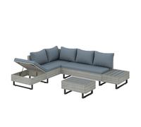 Outsunny conjunto de jardín de ratán de 3 piezas, respaldo ajustable, conjunto terraza, muebles jardín exterior incluye cojines, sofá de 3 plazas, sofá de 2 plazas, mesa de madera plástico, gris 66 cm