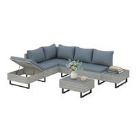 Outsunny Conjunto de Jardín de Ratán de 3 Piezas, Conjunto Terraza Resistente, Muebles Jardín Exterior Incluye Cojines, Sofá de 3 Plazas, Sofá de 2 Plazas con Mesa Lateral, Mesa Centro de Vidrio Beige