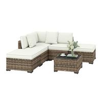 Outsunny Conjunto de Jardín de Ratán de 6 Piezas, Conjunto Terraza Resistente, Muebles Jardín Exterior Incluye Cojines, 4 Módulos de Asiento, 1 Sofá Esquinero y Mesa Centro de Vidrio, Amarillo Mixto