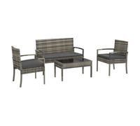 Outsunny conjunto de jardín de ratán sintético juego de 4 piezas muebles de jardín con 2 sillones 1 sofá de 2 plazas y 1 mesa de centro de tablero de vidrio anti-uv para patio gris 58 cm
