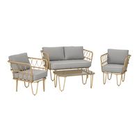 Outsunny Conjunto de Jardín de Ratán Sintético Juego de 4 Piezas Muebles de Jardín con Sofá de 2 Plazas 2 Sillones y Mesa de Centro con Encimera de Cristal y Cojines Extraíbles Natural y Gris Natural