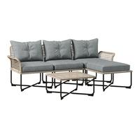Outsunny Conjunto jardín ratán sintético 5 piezas– 2 esquineras, sofá, taburete, mesa y cojines Gris