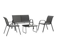 Outsunny Conjunto de Jardín Exterior 4 Piezas 2 Sillones Apilables Negro | Muebles Jardín Exterior, 1 Sofá de 2 Plazas, Mesa de Centro, Tablero de Vidrio Templado
