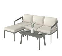 Outsunny Conjunto de Jardín Exterior de 3 Piezas en Forma de L Marrón y Beige Color