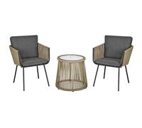 Outsunny Conjunto de Jardín Exterior de 3 Piezas Juego de 2 Sillas y Mesa de Ratán con Cojines Acolchados y Encimera de Vidrio para Balcón Terraza Café y Gris
