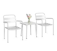 Outsunny Conjunto de Jardín Exterior de 3 Piezas, Muebles Jardín Exterior de Acero Galvanizado con 2 Sillas y Mesa de Vidrio Templado, Resistente a la Intemperie, para Balcón, Patio, Blanco