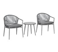 Outsunny Conjunto de Jardín Exterior de 3 Piezas Ratán para Balcón Gris | Juego de 2 Sillas y Mesa, Cojines Acolchados, Encimera de Vidrio, Terraza