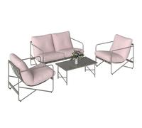 Outsunny Conjunto de Jardín Exterior de 4 Piezas, Muebles Jardín Exterior con Sofá de 2 Plazas, 2 Sillones, Mesa de Vidrio Templado, Cojines Gruesos, para Terraza, Rosa Rosa