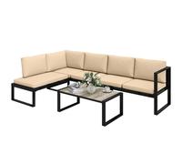 Outsunny Conjunto de jardín exterior 4 piezas 2 sofás de 2 plazas 1 sillón y mesa con cojines Caqui