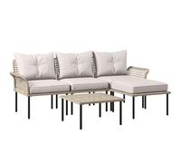 Outsunny Conjunto de Jardín de Ratán Sintético Juego de 5 Piezas Muebles de Jardín con 2 Sofás Esquineras 1 Sofá de Exterior 1 Taburete 1 Mesa de Centro y Cojines para Terraza Patio Beige