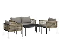 Outsunny Conjunto de Jardín Exterior de Ratán Sintético Natural y Gris | 4 Piezas, Muebles de Jardín Exterior, Incluye 1 Sofá Doble, 2 Sillones, Mesa de Centro con Cojines