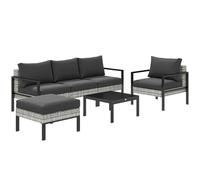 Outsunny Conjunto de jardín exterior para 5 personas, salón de balcón de ratán sintético con sillones, taburete y mesa de centro gris claro