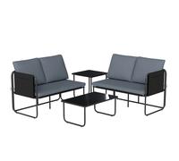 Outsunny Conjunto de Jardín para 4 personas con 2 Sofás 2 Plazas 2 Mesas de Vidrio Cojines Fundas Extraíbles y Bolsillos Gris Aosom España