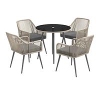 Outsunny Conjunto de mesa y sillas de jardín exterior de resina trenzada para 4 personas - cojines y mesa redonda de vidrio Aosom España