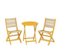 Outsunny conjunto de mesa y sillas de terraza exterior de madera 3 piezas, muebles de jardín exterior con 2 sillas plegables, asiento respaldo de cuerda pp, mesa redonda para patio, balcón, natural