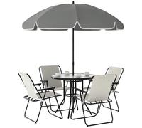 Outsunny Conjunto de Mesa y Sillas Jardín 6 Piezas Mesa de Vidrio Crema | Muebles de Jardín Exterior, 4 Sillas Plegables, Sombrilla, para Terraza Patio