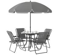 Outsunny Conjunto de Mesa y Sillas Jardín 6 Piezas Mesa de Vidrio Gris | Muebles de Jardín Exterior, 4 Sillas Plegables, Sombrilla, para Terraza Patio